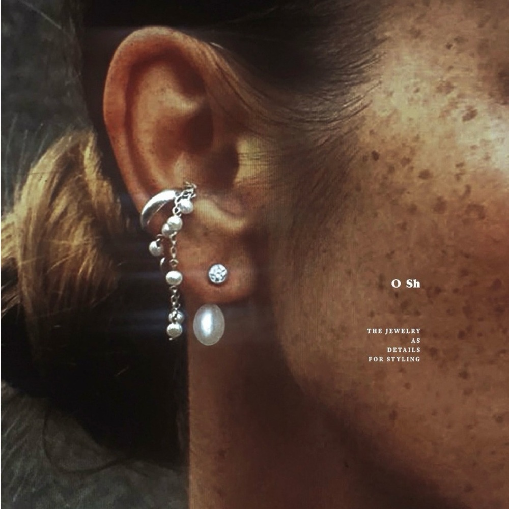 O Sh silver earring set - Moonlit Droplet earrings and UU Fringe ear cuff